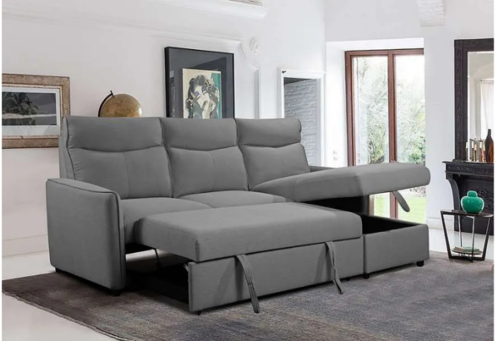 CFI-9027 Grey Linen Reversible Sofa Bed Sectional w/ Storage - Image 3