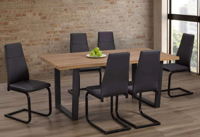 T-3350 71″ Live-Edge Oak Wood Dining Set w/ Black Metal Legs - Image 3