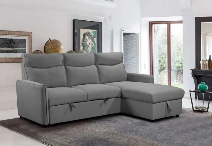CFI-9027 Grey Linen Reversible Sofa Bed Sectional w/ Storage - Image 2