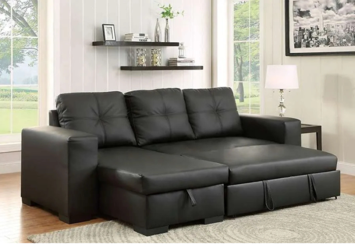 CFI-9032 Black PU Reversible Sofa Bed Sectional w/ Storage - Image 4
