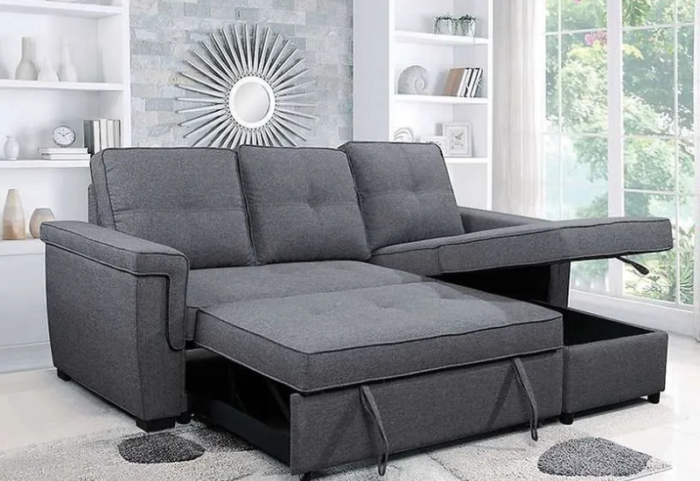 CFI-9040 Grey Linen Reversible Sofa Bed Sectional w/ Storage - Image 2