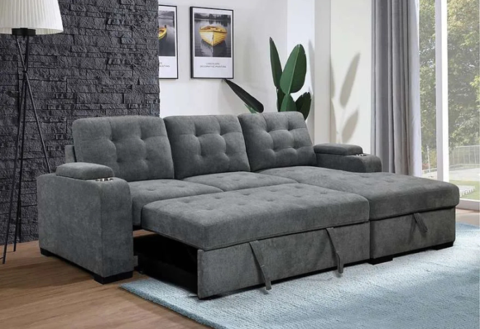 CFI-9051 Grey Linen Sofa Bed Sectional w/ Storage (RHF) - Image 3
