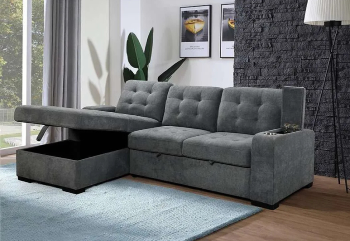 CFI-9050 Grey Linen Sofa Bed Sectional w/ Storage (LHF) - Image 3