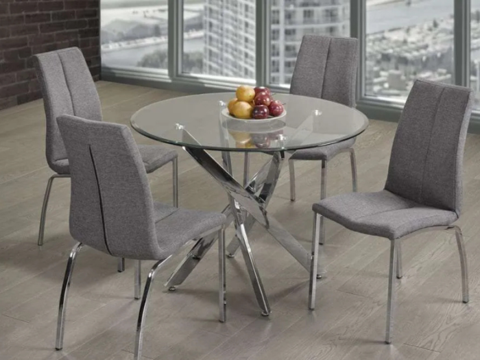 T-3460a 39″ 5pc Glass Dining Set w/ Chrome Base - Image 2