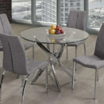T-3460a 39″ 5pc Glass Dining Set w/ Chrome Base