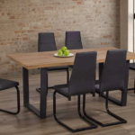 T-3350 71″ Live-Edge Oak Wood Dining Set w/ Black Metal Legs