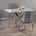 T-3465 55″ 5pcs Glass Dining Set w/ Chrome Base
