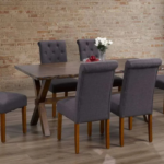 T-3036a 71″ Live-Edge Wood Dining Set w/ Fabric Chairs
