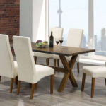 T-3036d 71″ Live-Edge Wood Dining Set w/ Fabric Chairs
