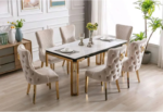T-1275 71″ Ceramic Marble Gold Dining Set w/ Velvet Chairs