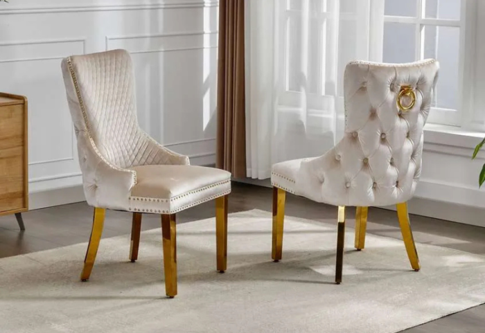 T-1275 71″ Ceramic Marble Gold Dining Set w/ Velvet Chairs - Image 4
