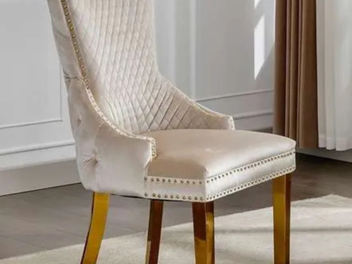 T-1275 71″ Ceramic Marble Gold Dining Set w/ Velvet Chairs - Image 2