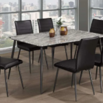 T-3207c 60″ 7pc Faux Gloss Marble Dining Set w/ PU Leather Chairs