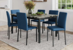 T-3201c 60″ 7pc High Gloss Faux Marble Dining Set w/ Linen Chairs