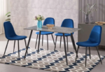 T-3528b 48″ 5pc Grey Marble Sintered Stone Dining Set w/ Velvet Chairs - Image 5