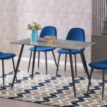 T-3528b 48″ 5pc Grey Marble Sintered Stone Dining Set w/ Velvet Chairs