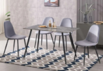 T-3528b 48″ 5pc Grey Marble Sintered Stone Dining Set w/ Velvet Chairs - Image 3