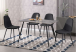 T-3528b 48″ 5pc Grey Marble Sintered Stone Dining Set w/ Velvet Chairs - Image 2