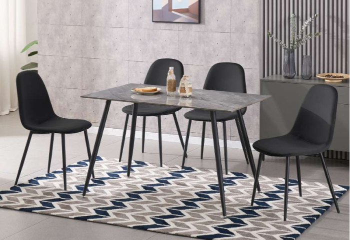 T-3528b 48″ 5pc Grey Marble Sintered Stone Dining Set w/ Velvet Chairs - Image 2