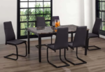 T-3201b 60″ High Gloss Faux Marble Dining Set w/ PU Leather Chairs