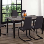 T-3201b 60″ High Gloss Faux Marble Dining Set w/ PU Leather Chairs