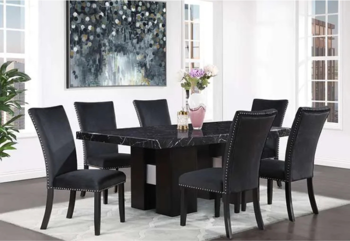 CFI-1605 70″ Faux Black Marble Dining Set w/ Velvet Chairs - Image 5