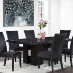 CFI-1605 70″ Faux Black Marble Dining Set w/ Velvet Chairs