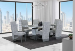 CFI-1600 82″ Faux Grey Marble Dining Set w/ Fabric Channel Chairs