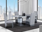 CFI-1600 82″ Faux Grey Marble Dining Set w/ Fabric Channel Chairs - Image 2