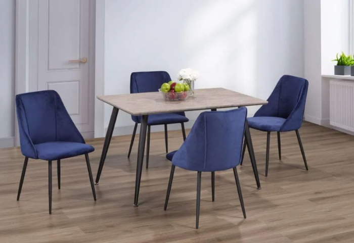 T-3310a 48″ 5pc Faux Concrete Dining Set w/ Velvet Chairs - Image 4