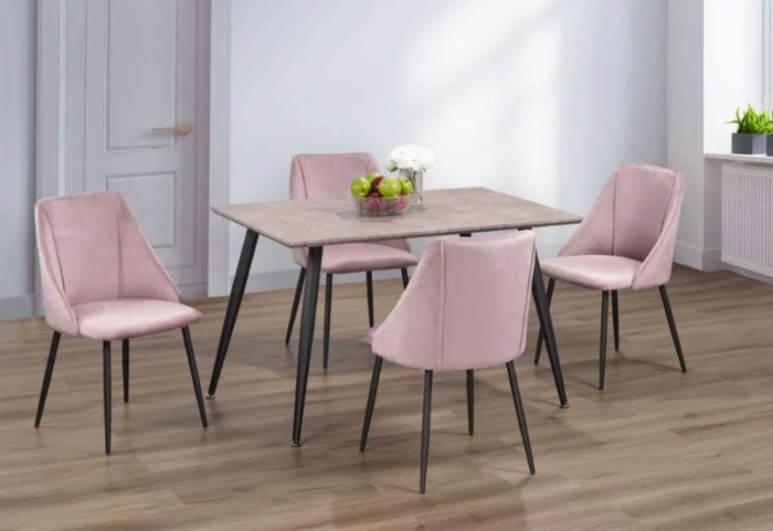 T-3310a 48″ 5pc Faux Concrete Dining Set w/ Velvet Chairs - Image 3