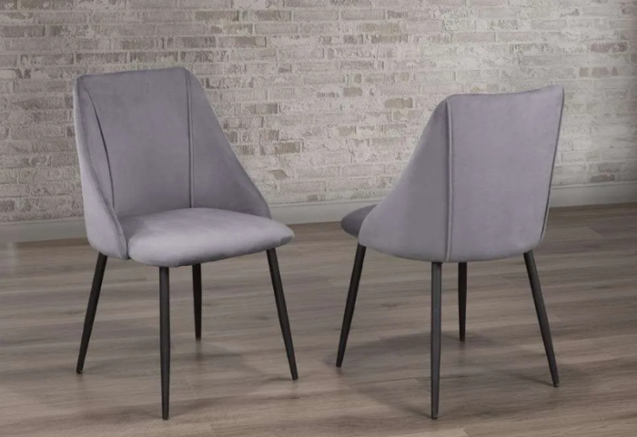 T-3310a 48″ 5pc Faux Concrete Dining Set w/ Velvet Chairs - Image 2