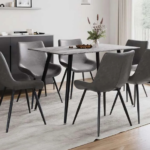 T-3529b 60″ Grey Marble Sintered Stone Dining Set w/ Air Suede Chairs