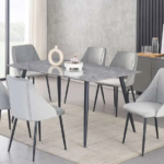 T-3529a 60″ Grey Marble Sintered Stone Dining Set w/ Velvet Chairs