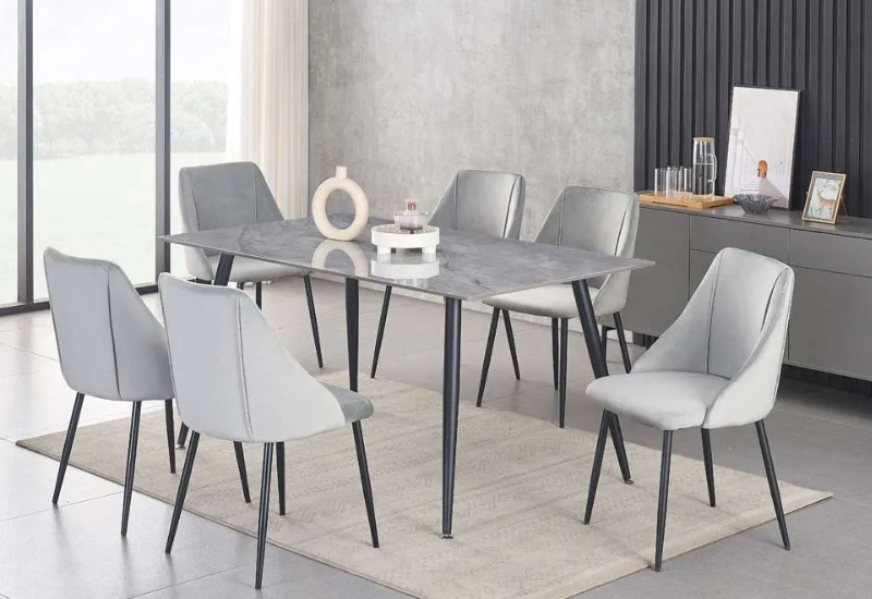 Untitled design - 2026-08-20T022720.446 T-3529a 60″ Grey Marble Sintered Stone Dining Set w/ Velvet Chairs - Image 1
