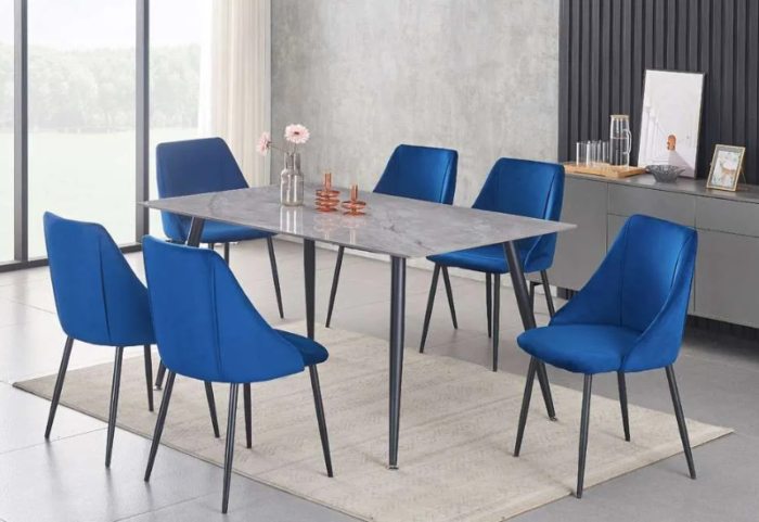 T-3529a 60″ Grey Marble Sintered Stone Dining Set w/ Velvet Chairs - Image 2