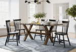 T-3038e 60″ Live-Edge Wood Dining Set w/ Windsor Wood Chairs - Image 4