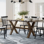 T-3038e 60″ Live-Edge Wood Dining Set w/ Windsor Wood Chairs