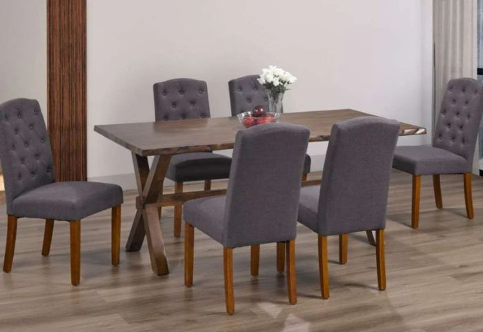 T-3038b 60″ Live-Edge Wood Dining Set w/ Fabric Chairs - Image 4
