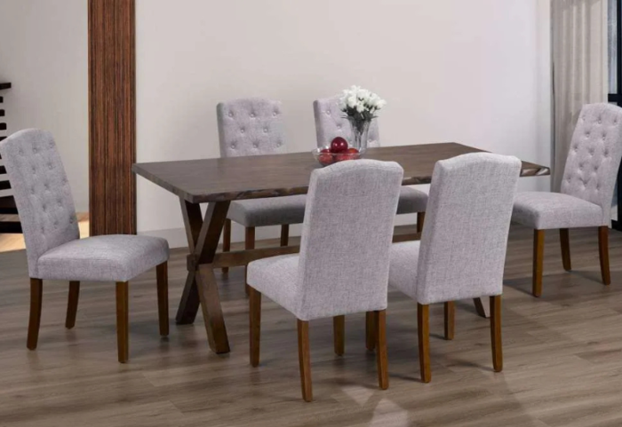 T-3038b 60″ Live-Edge Wood Dining Set w/ Fabric Chairs - Image 3