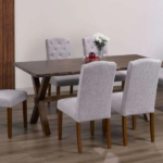 T-3038b 60″ Live-Edge Wood Dining Set w/ Fabric Chairs