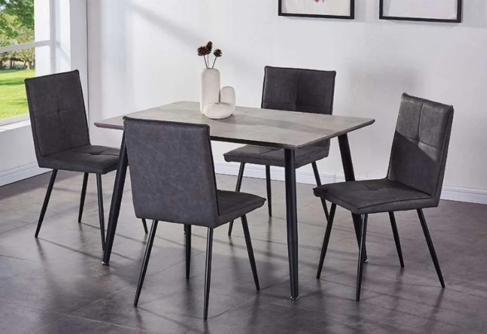 T-3310b 48″ 5pc Faux Concrete Dining Set w/ Air Suede Chairs - Image 3
