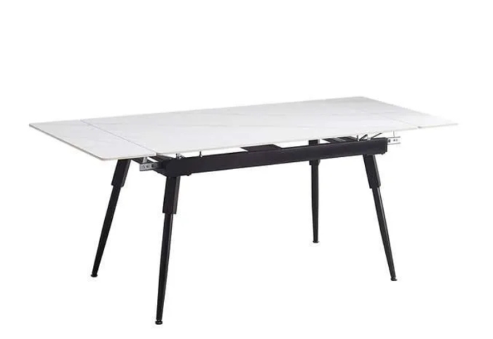 T-1818 55″-75″ 7pc Extendable White Marble Dining Set w/ Velvet Chairs - Image 2