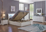 Barcelona White Lacquer Wood Platform Bed w/ Hydraulic Drawers