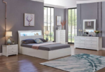 Barcelona White Lacquer Wood Platform Bed w/ Hydraulic Drawers - Image 2