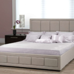 Westley Beige Linen Platform Bed w/ Hydraulic Storage