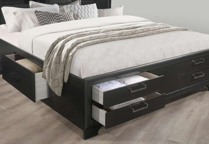 Ava Grey Wood Platform Bed w/ Storage Drawers - Image 4