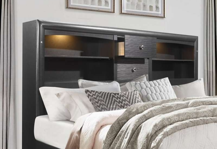 Ava Grey Wood Platform Bed w/ Storage Drawers - Image 3