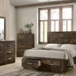 Olivia Walnut Wood Platform Bed w/ Storage Drawers