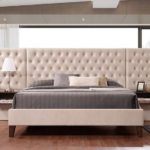CFI-5565 Beige Velvet Platform Bed w/ Attached Nightstands